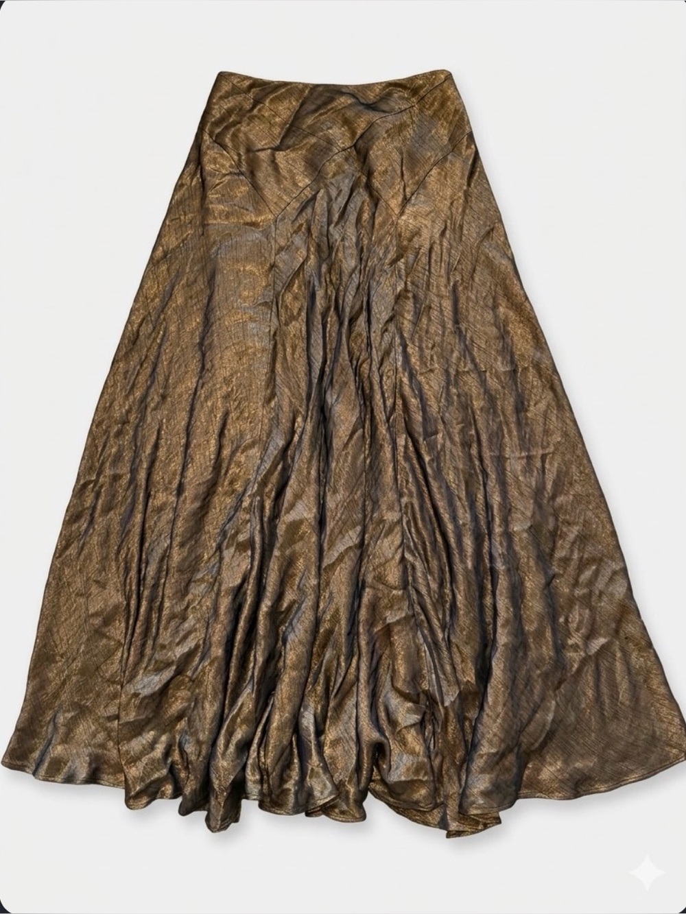 Carmen Marc Valvo size 14 brown gold metallic silk-lined maxi skirt